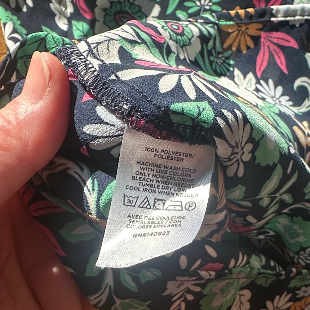 LOFT navy Floral Blouse with Green and Pink Accents - Picture 3 of 5